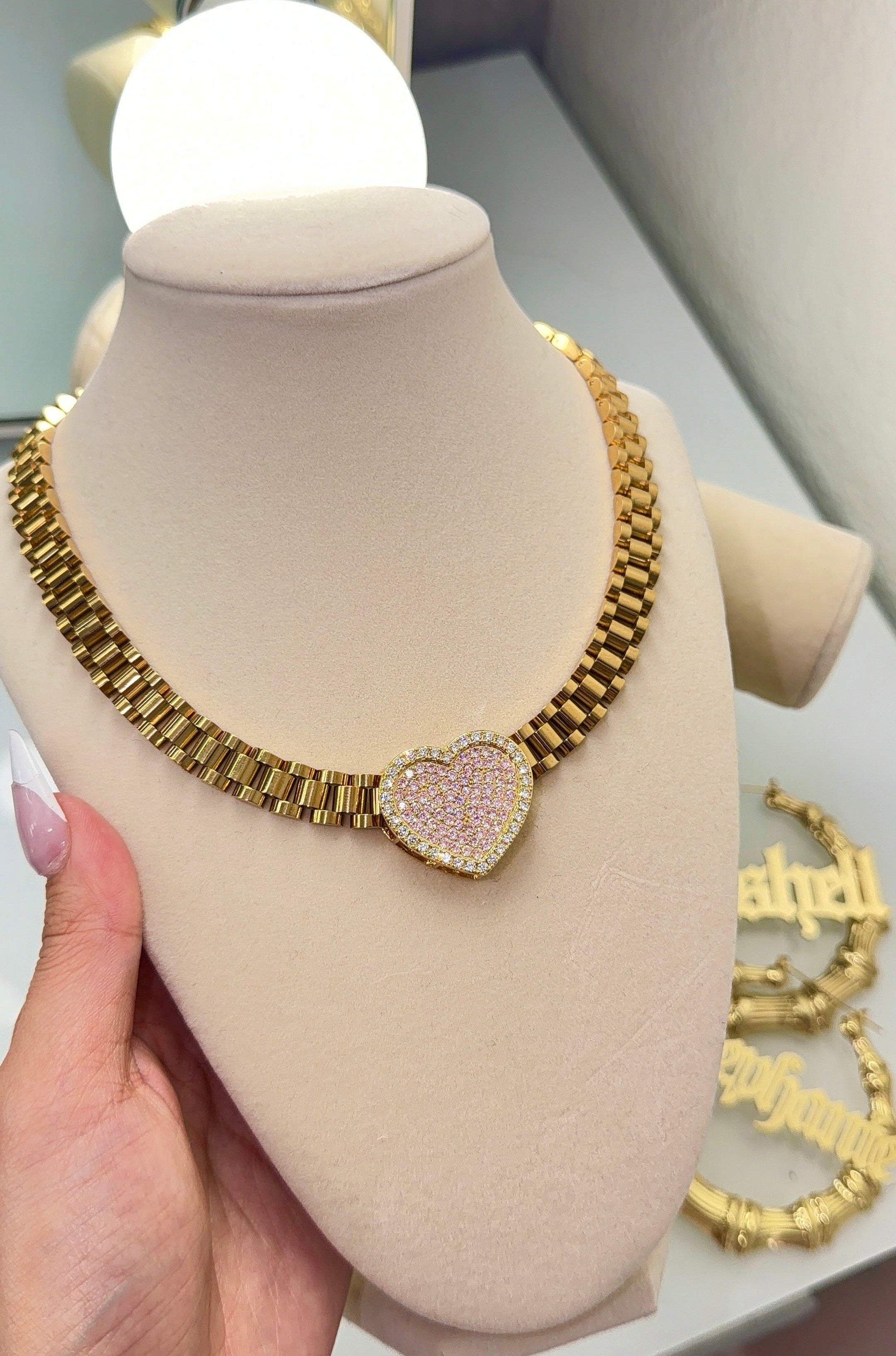 DMND PINK HEART ROLEX CHAIN