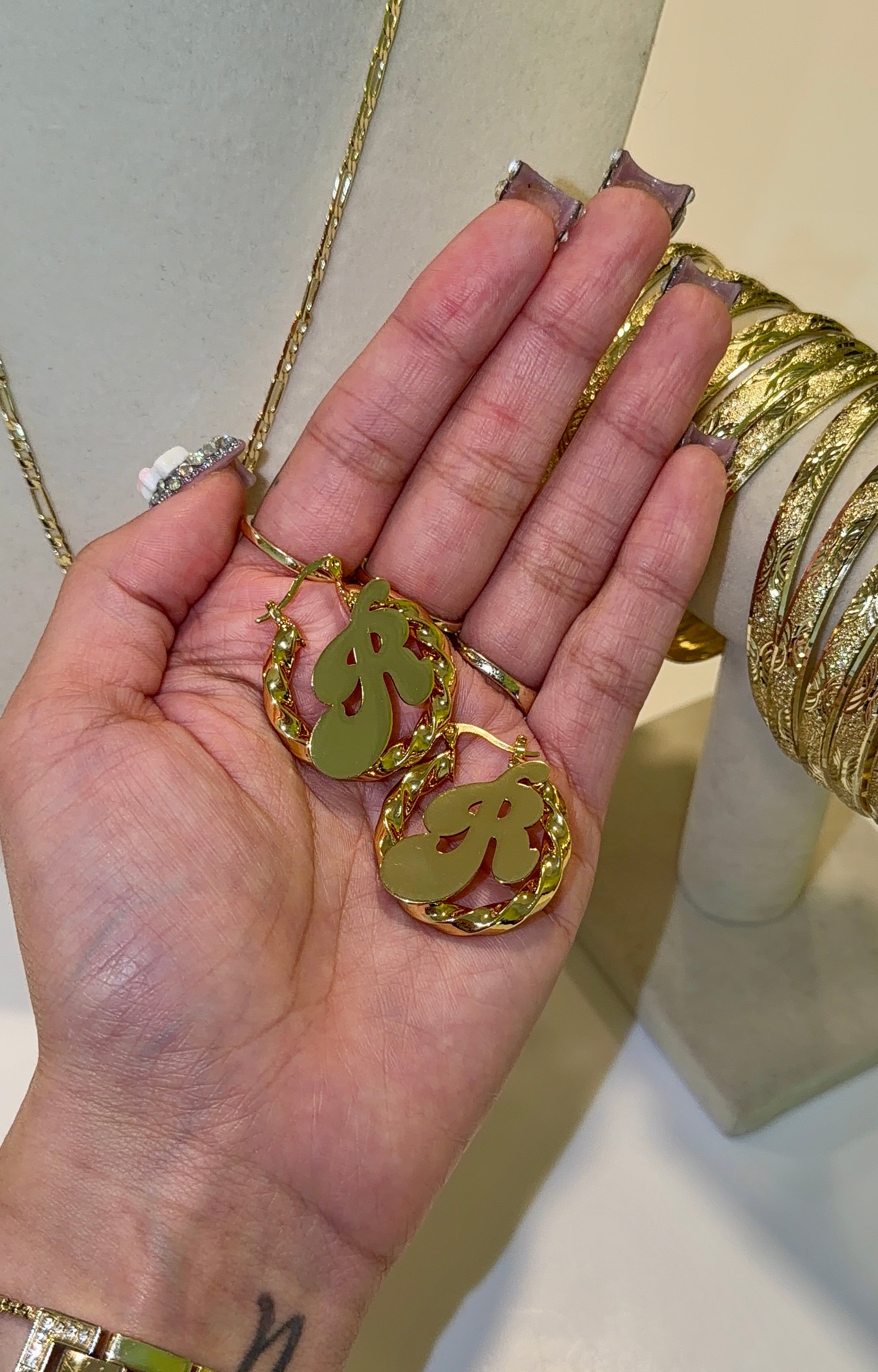 INITIAL BAMBOO EARRINGS