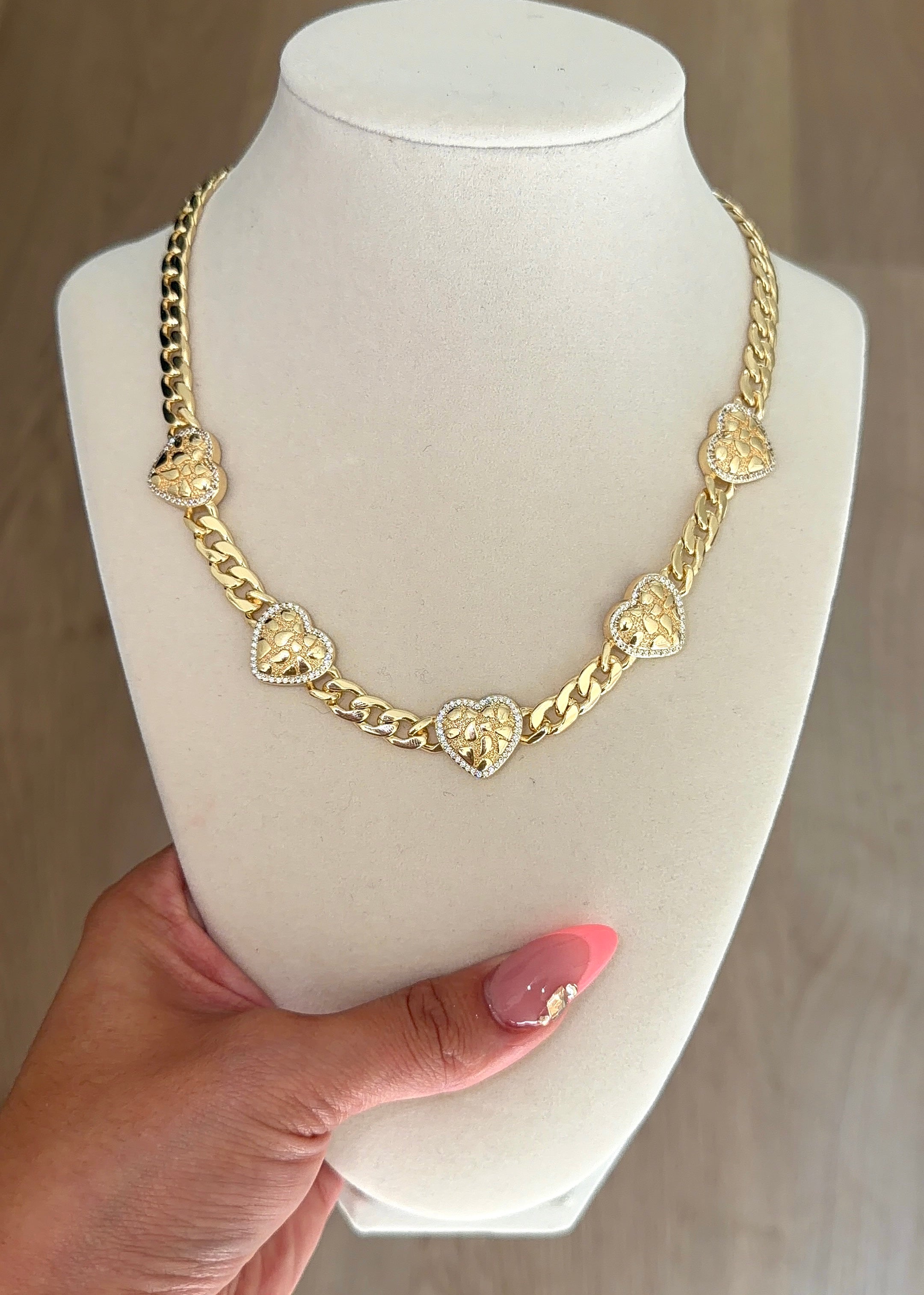 NUGGET BLINGY HRT CUBAN NECKLACE